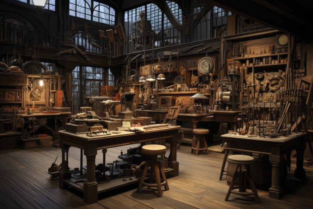 workplace with lots equipment