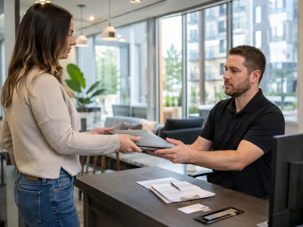 IT technician working on employee offboarding for a property management company