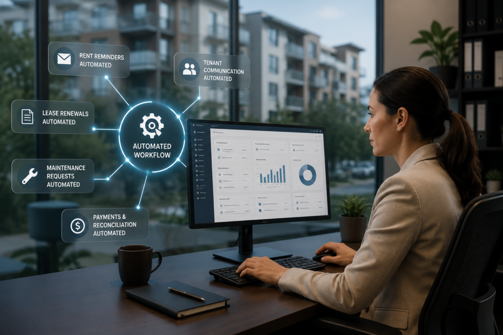 employee considering their options for automating property management functions