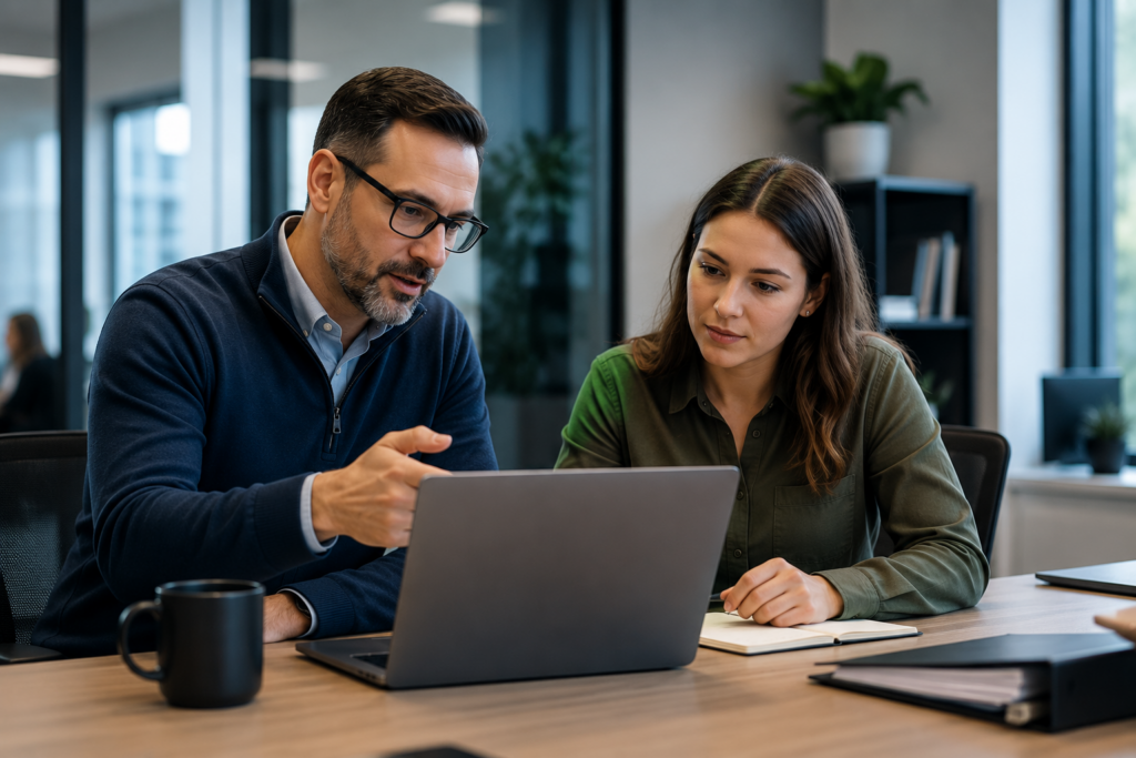 IT manager walking an employee through the companies AI usage policy