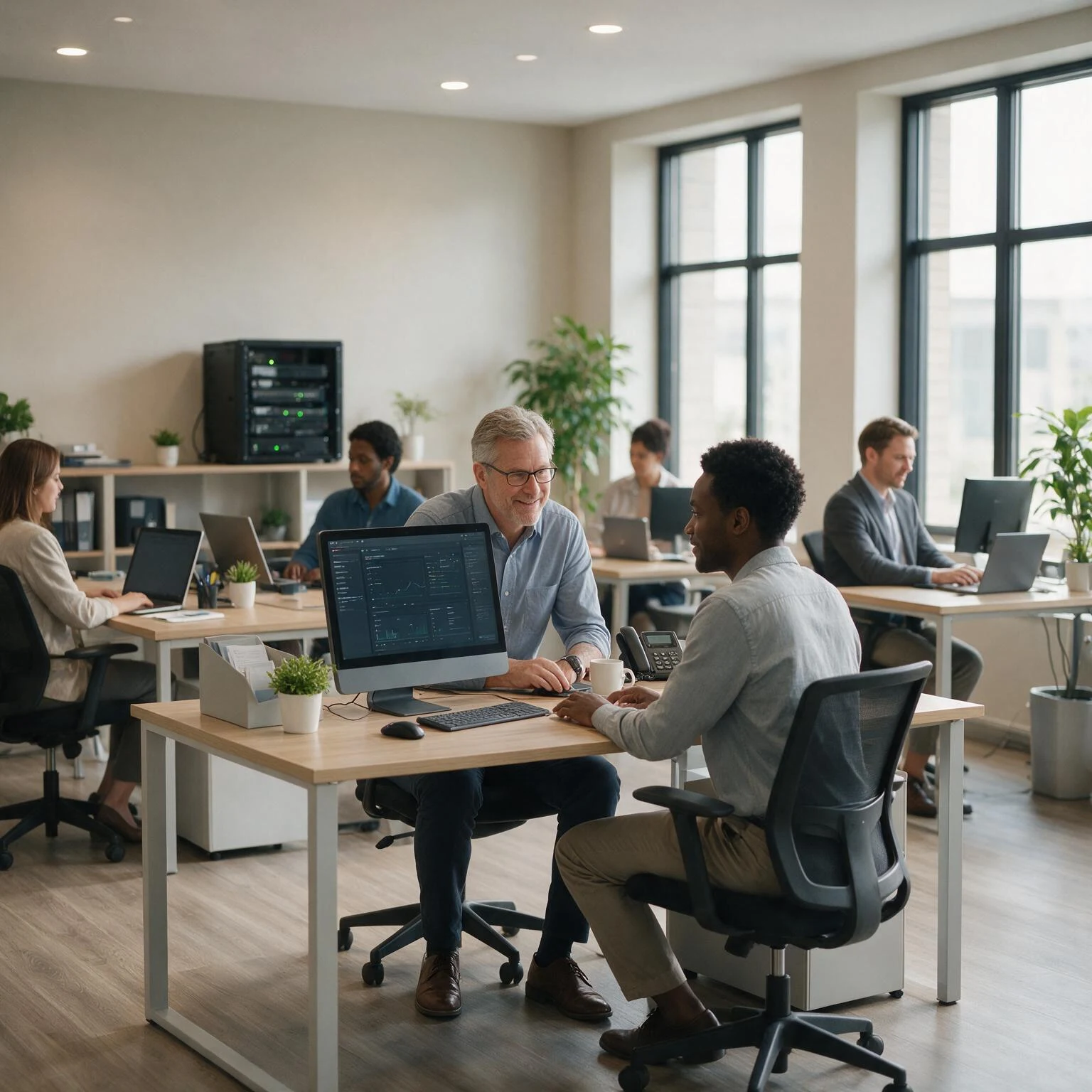 IT technician providing managed IT support to business employees