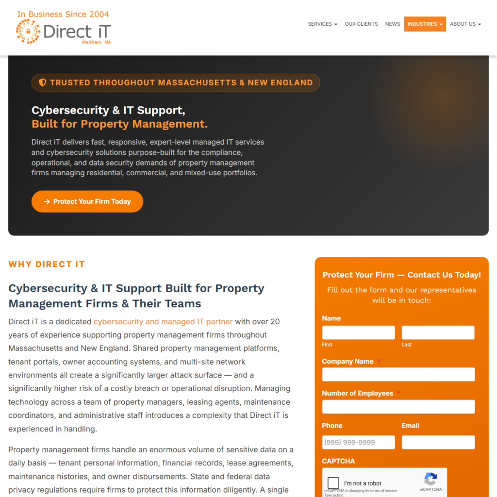 screenshot of cybersecurity company for property management companies