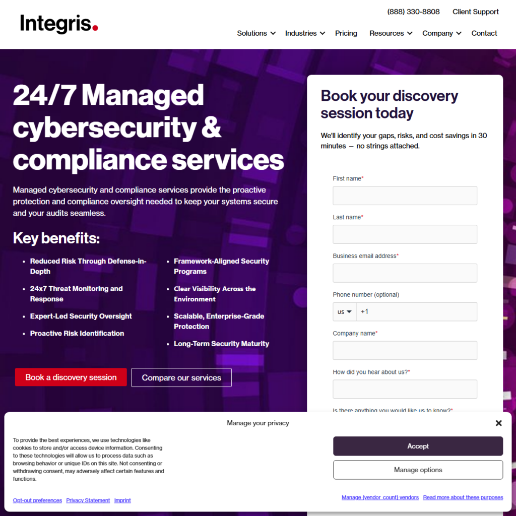 screenshot of cybersecurity company services offerings for property manager
