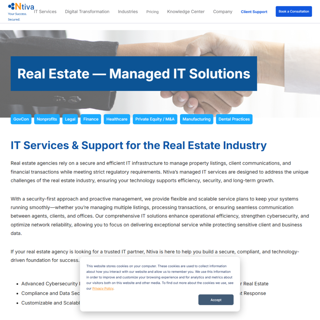 real estate focused cybersecurity company that also services property managers website screenshot